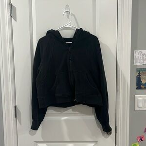 Black Oversized Cropped Scuba Full Zip Hoodie